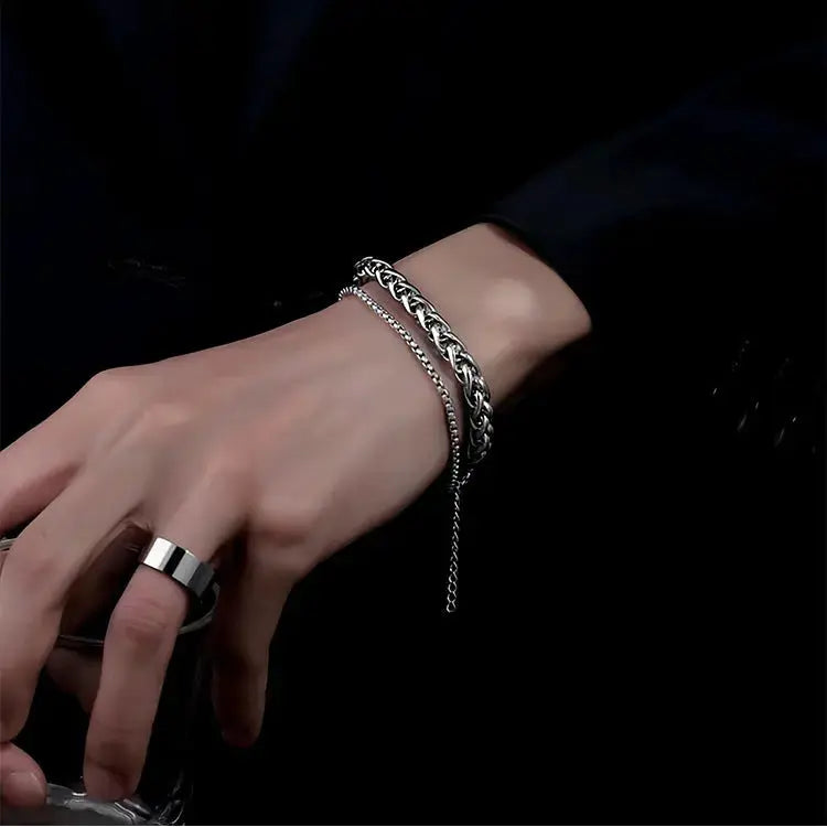 Lovcia Double Layer Rope Chain Stainless Steel Hipster Bracelet For Men and Women-Bracelets-Silver-Silver