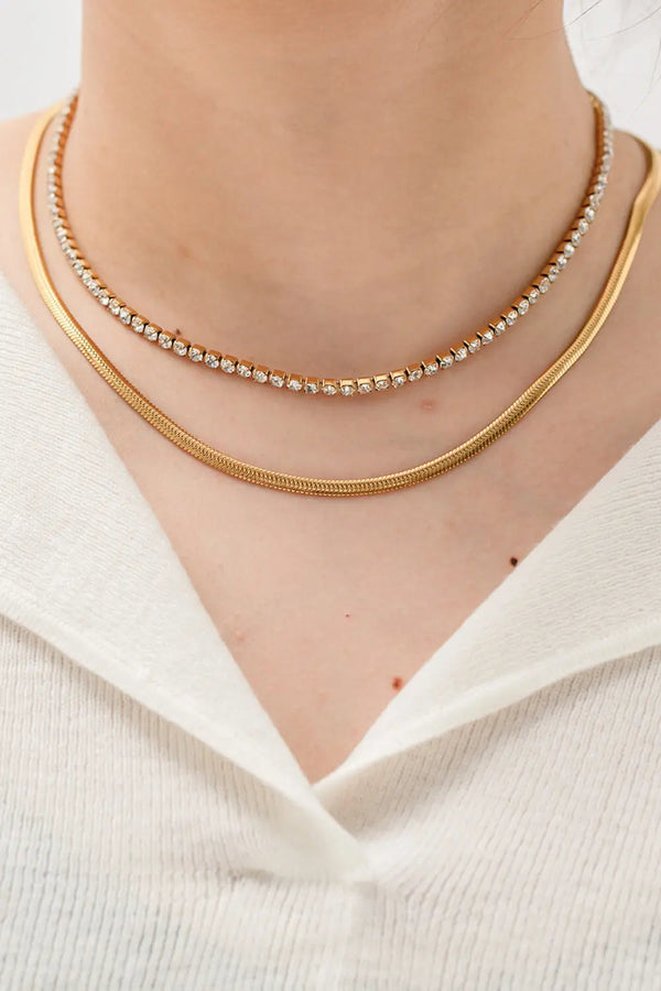 Lovcia Double-Layered Inlaid Zircon Stainless Steel Necklace-Necklaces-Gold-One Size-Gold