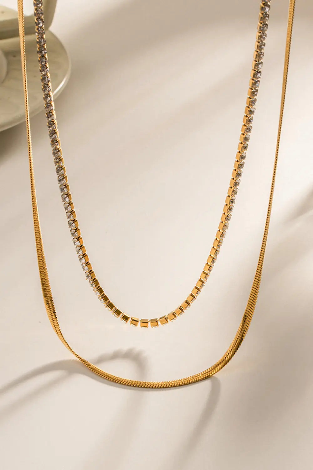 Lovcia Double-Layered Inlaid Zircon Stainless Steel Necklace-Necklaces-Gold-One Size-Gold