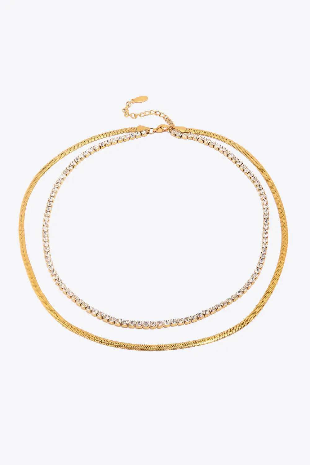 Lovcia Double-Layered Inlaid Zircon Stainless Steel Necklace-Necklaces-Gold-One Size-Gold