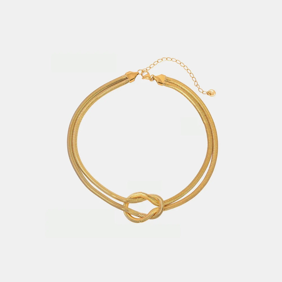 Lovcia Double Layered Knot Herringbone Choker Necklace-Necklaces-Gold-One Size-Gold