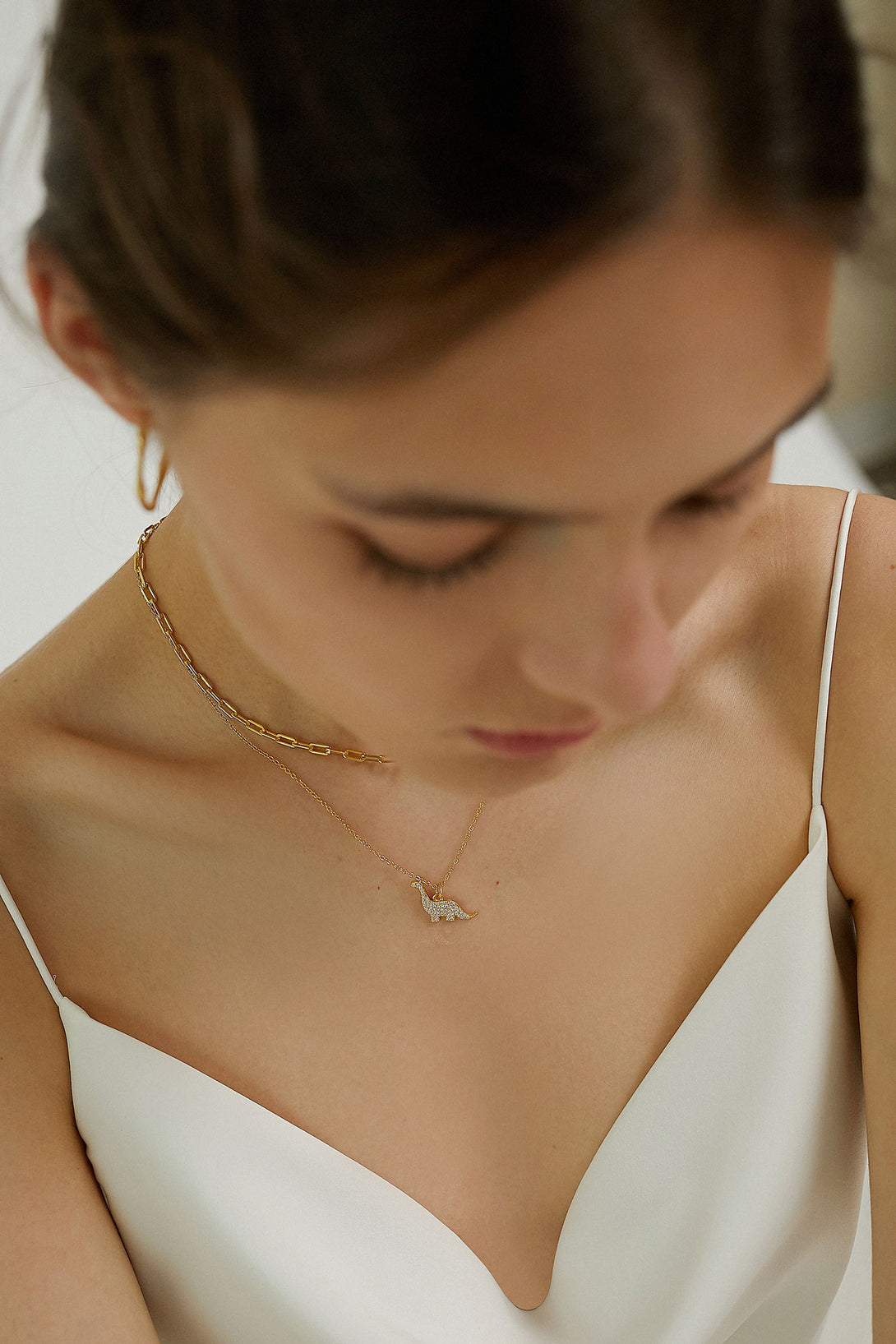 Lovcia Dragon Dinosaur Necklace 18K Gold Plated 400mm Chain-Necklaces-