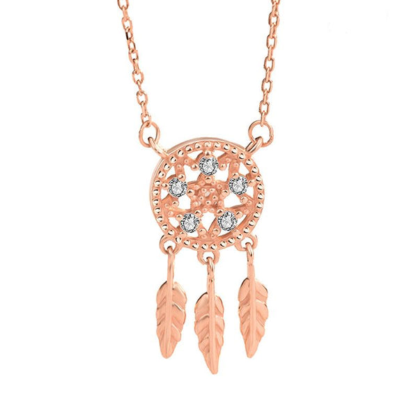Lovcia Dream Catcher Necklace 925 Silver Rose Gold CZ Stones-Necklaces-