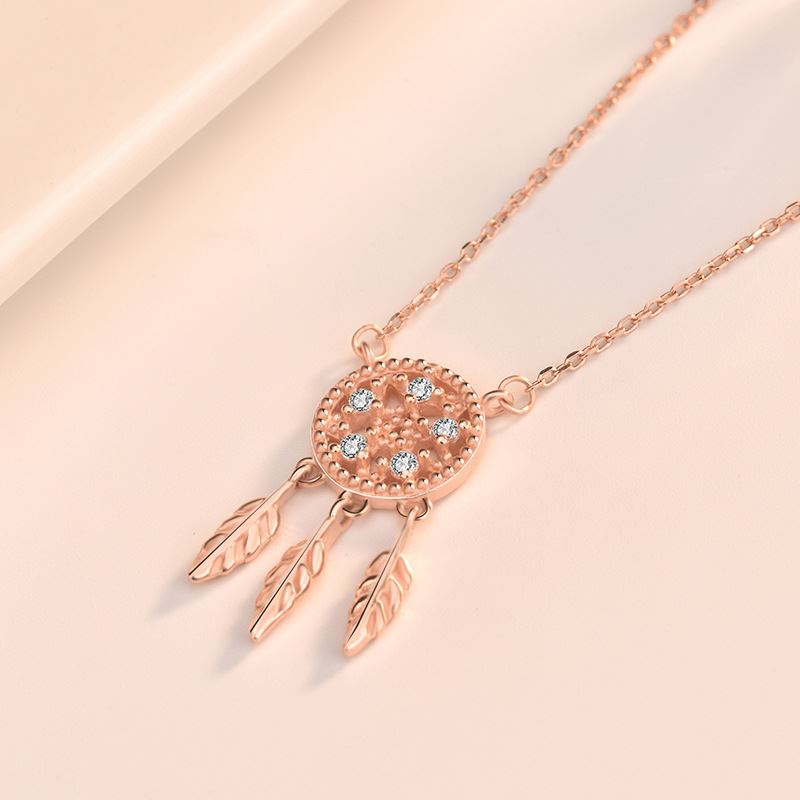 Lovcia Dream Catcher Necklace 925 Silver Rose Gold CZ Stones-Necklaces-