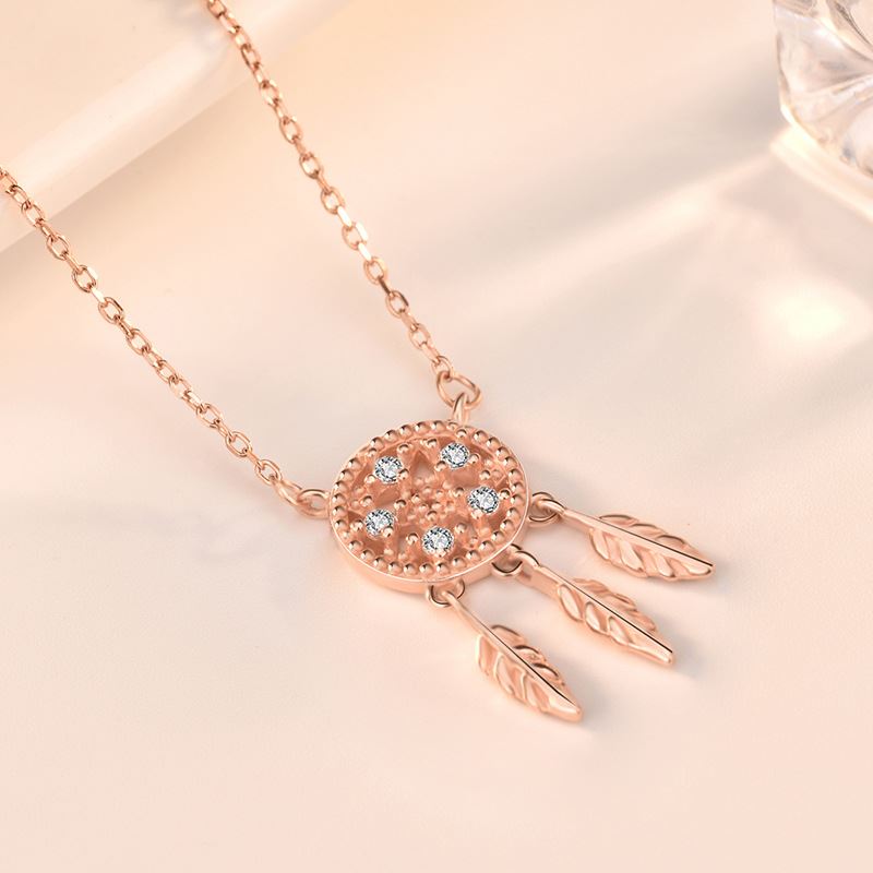Lovcia Dream Catcher Necklace 925 Silver Rose Gold CZ Stones-Necklaces-