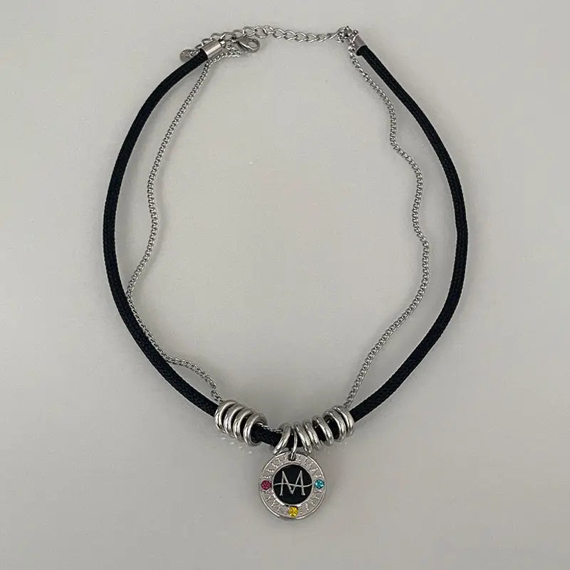 Lovcia Dual Cord & Chain Titanium Steel Letter Pendant Necklace for Women - Adorned with Vibrant Crystals-Necklaces-Colorful Crystals Necklace-Colorful Crystals Necklace