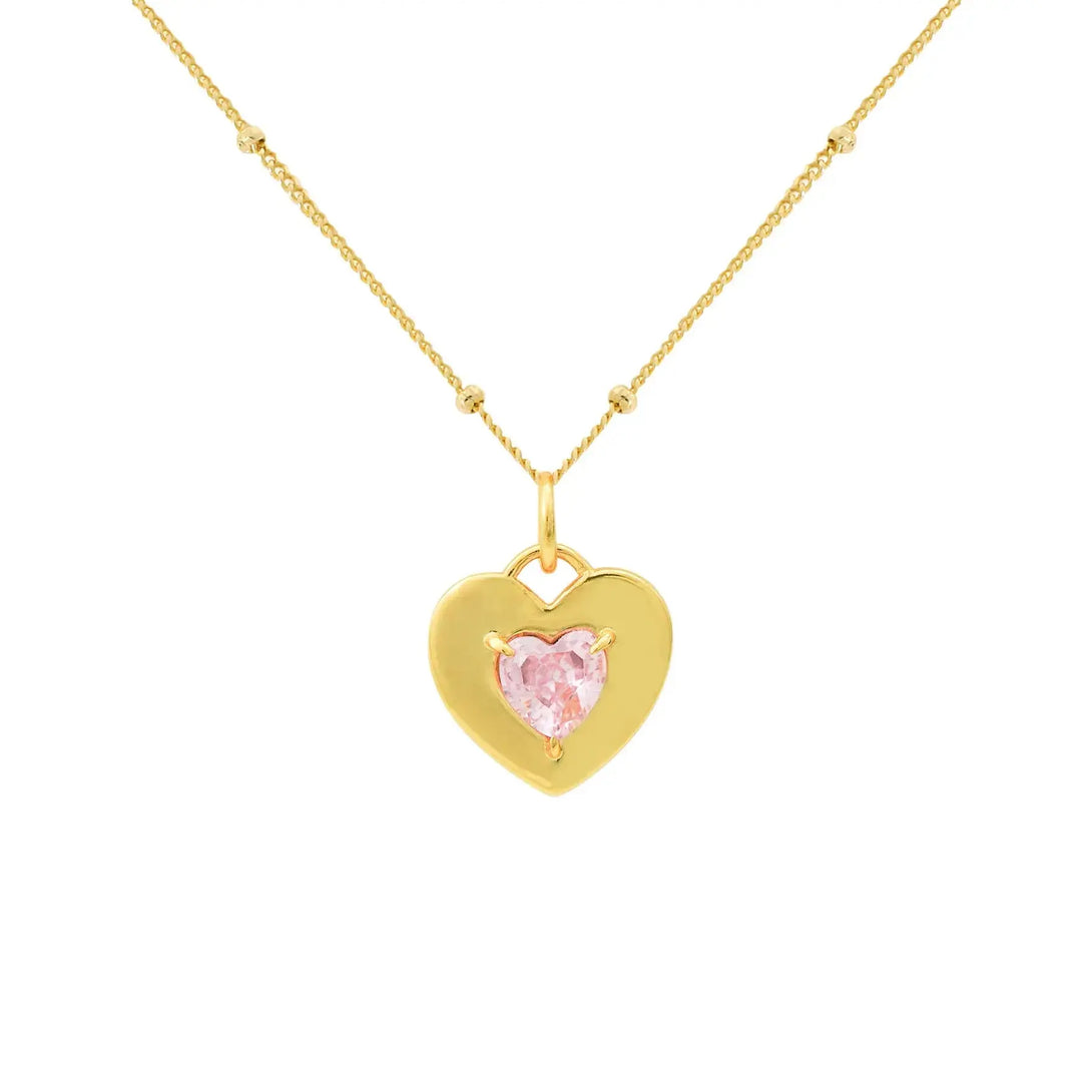 LOVCIA Dual Two Sides Wearing Styles Pink CZ Heart 925 Sterling Silver Necklace