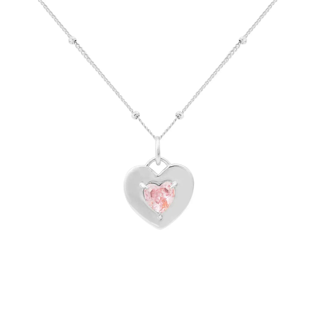 LOVCIA Dual Two Sides Wearing Styles Pink CZ Heart 925 Sterling Silver Necklace