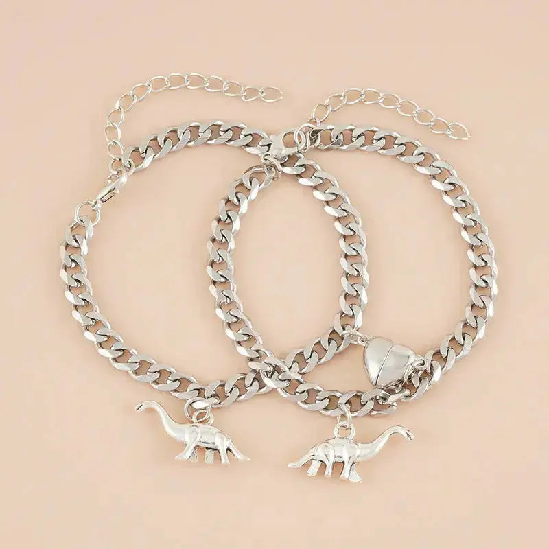 Lovcia Dynamic Love Stainless Steel Dinosaur Bracelet Set for Couples-Bracelets-Dinosaur 1-Dinosaur 1