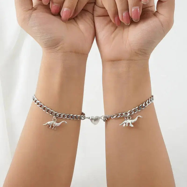 Lovcia Dynamic Love Stainless Steel Dinosaur Bracelet Set for Couples-Bracelets-Long Neck Dinosaur-Long Neck Dinosaur