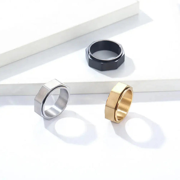 Lovcia Dynamic Octagon Nut Titanium Steel Decompression Ring-Rings-Black-No 10-Black