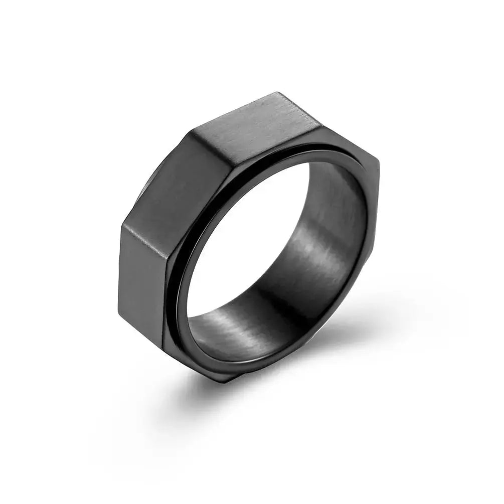 Lovcia Dynamic Octagon Nut Titanium Steel Decompression Ring-Rings-Black-No 10-Black