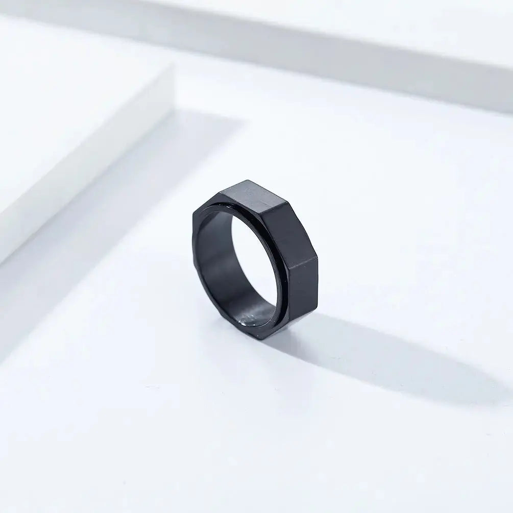 Lovcia Dynamic Octagon Nut Titanium Steel Decompression Ring-Rings-Black-No 10-Black