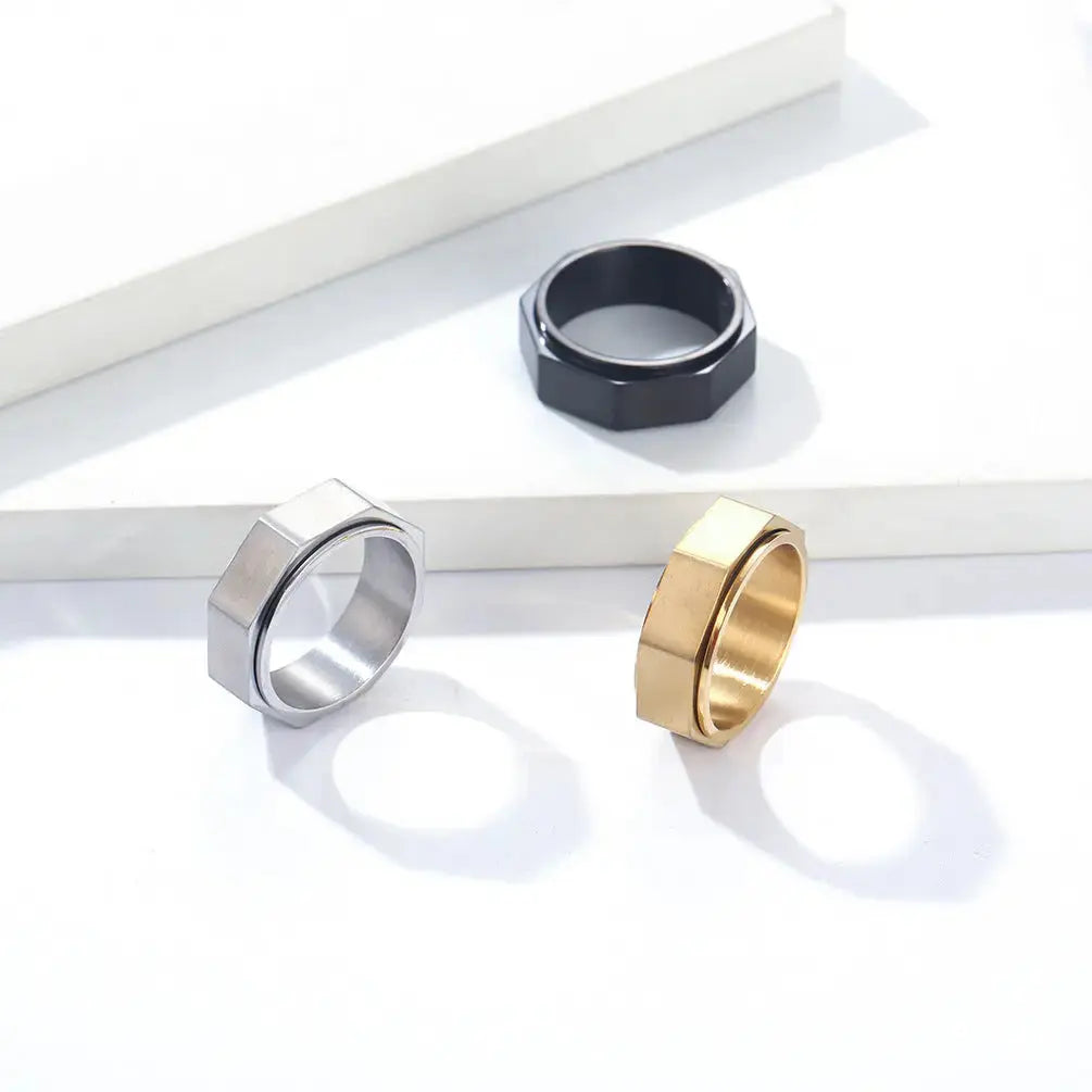 Lovcia Dynamic Octagon Nut Titanium Steel Decompression Ring-Rings-Black-No 10-Black