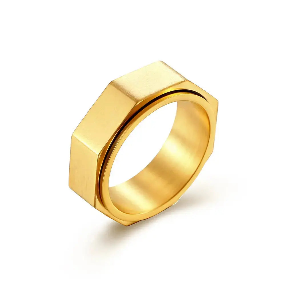 Lovcia Dynamic Octagon Nut Titanium Steel Decompression Ring-Rings-Gold-No 10-Gold