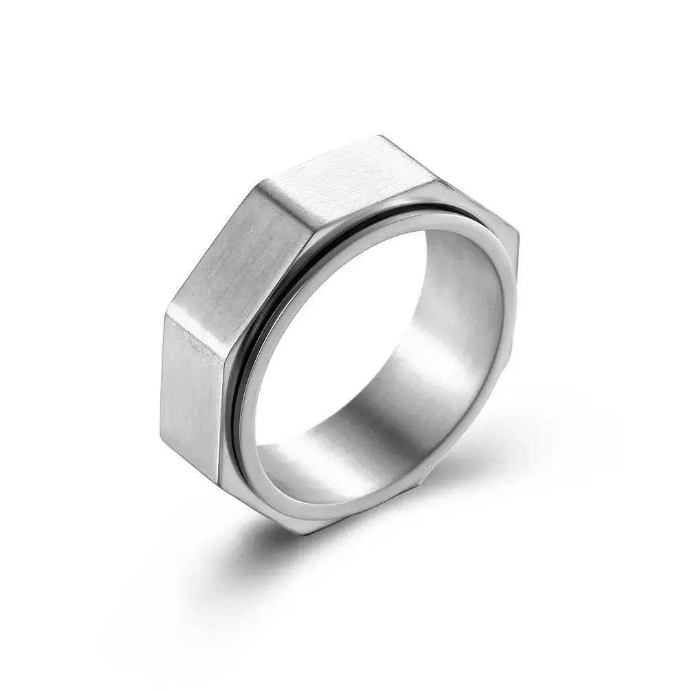 Lovcia Dynamic Octagon Nut Titanium Steel Decompression Ring-Rings-Steel-No 10-Steel