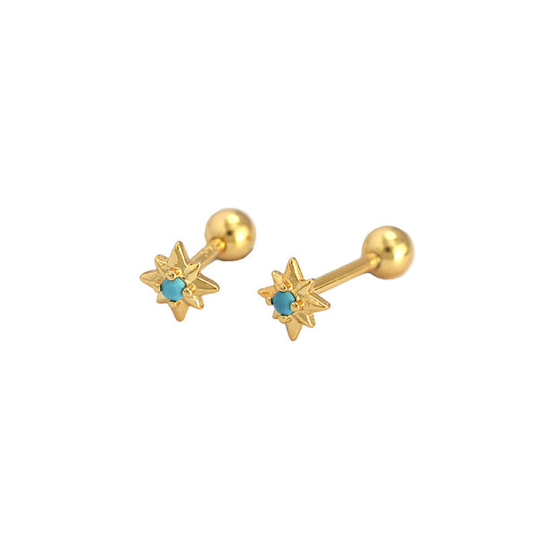 Lovcia Eight Pointed Star CZ Stud Earrings 5mm 925 Gold-Earrings-Yellow Gold & Turquoise-Yellow Gold & Turquoise
