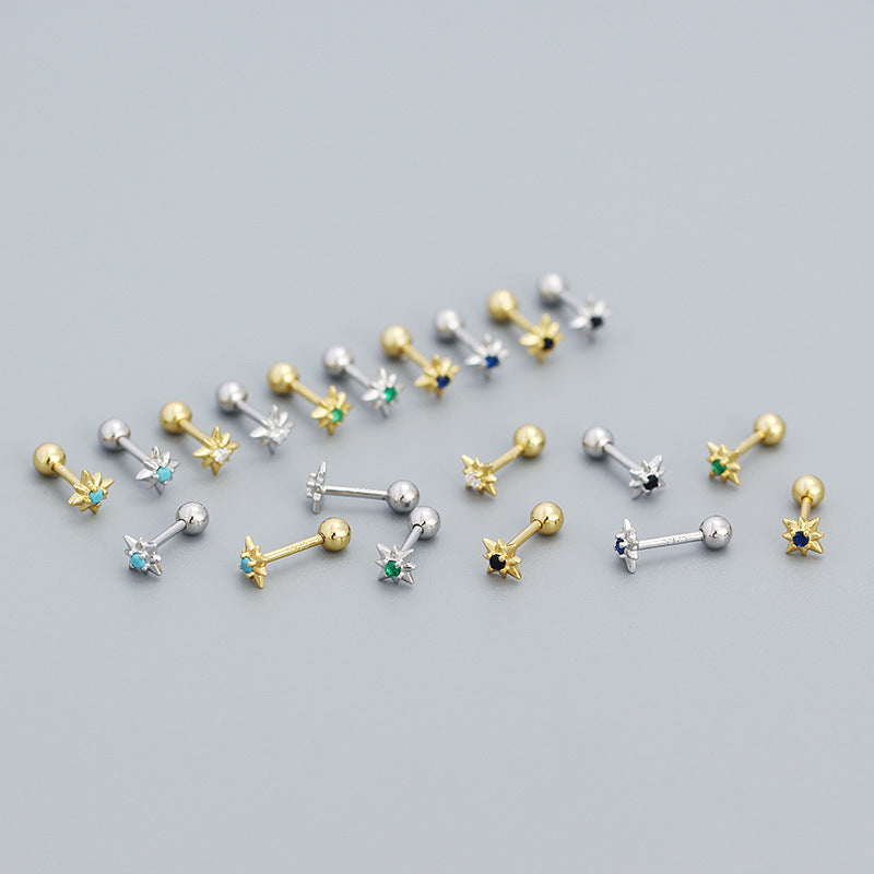 Lovcia Eight Pointed Star CZ Stud Earrings 5mm 925 Gold-Earrings-Yellow Gold & Turquoise-Yellow Gold & Turquoise