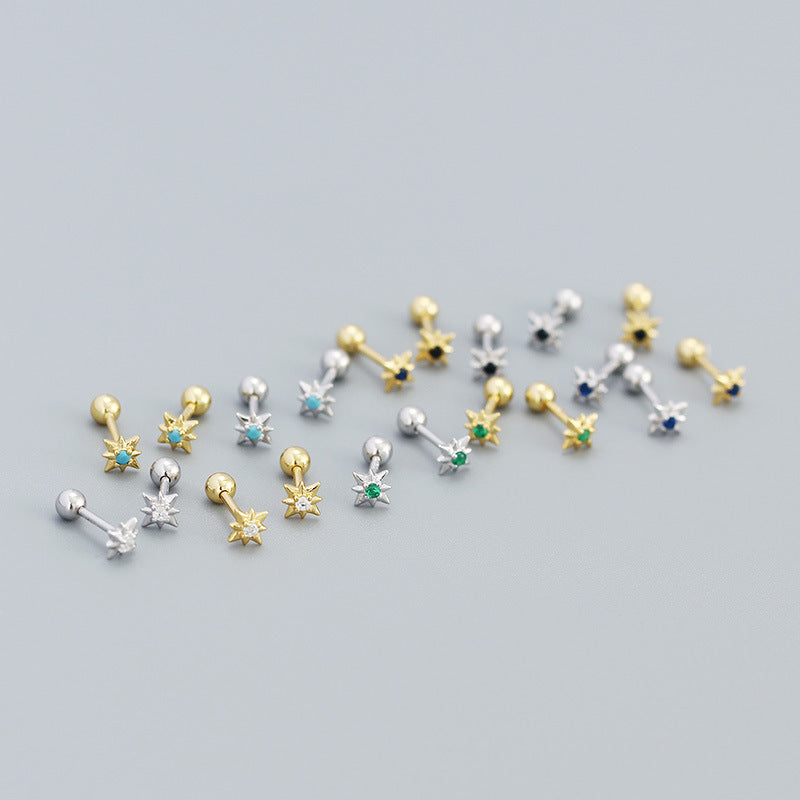 Lovcia Eight Pointed Star CZ Stud Earrings 5mm 925 Gold-Earrings-Yellow Gold & Turquoise-Yellow Gold & Turquoise