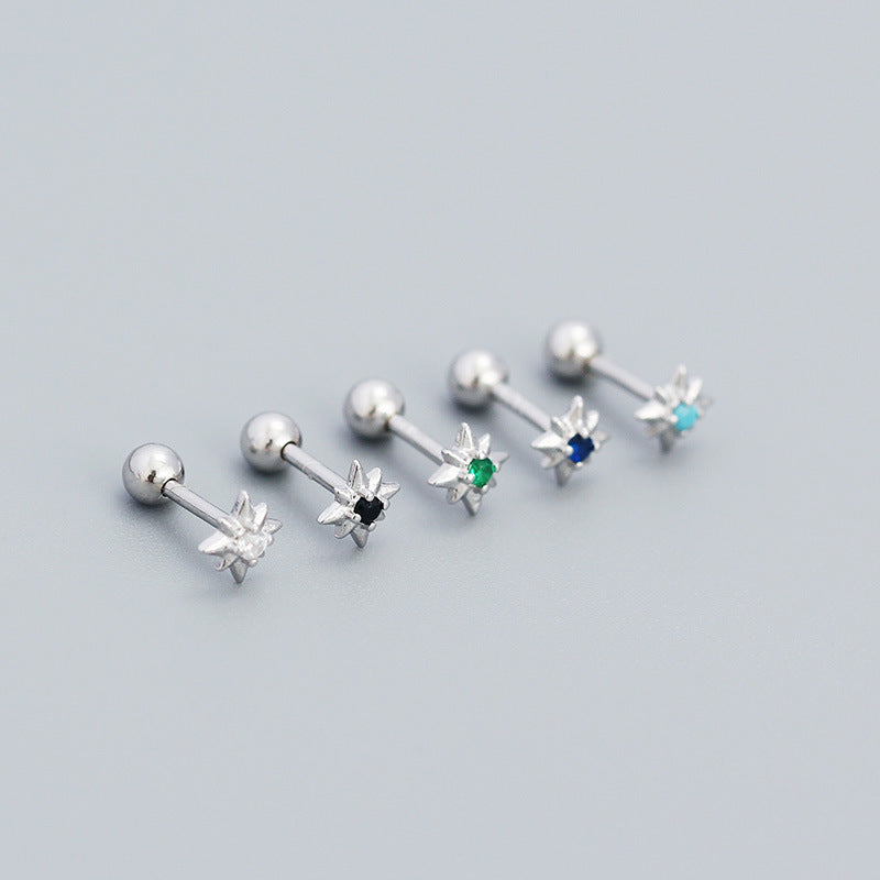 Lovcia Eight Pointed Star CZ Stud Earrings 5mm 925 Gold-Earrings-Yellow Gold & Turquoise-Yellow Gold & Turquoise
