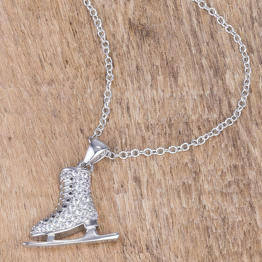Lovcia Elegant 0.4Ct Rhodium-Plated Pave Ice Skate Necklace-Pendants-