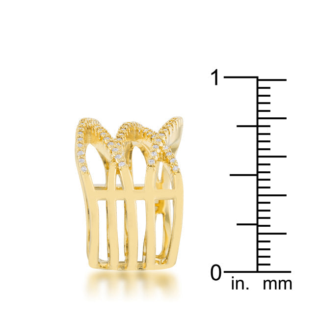 Lovcia Elegant 14k Gold Criss Cross CZ Cocktail Ring with Pave Setting-Rings-5-5