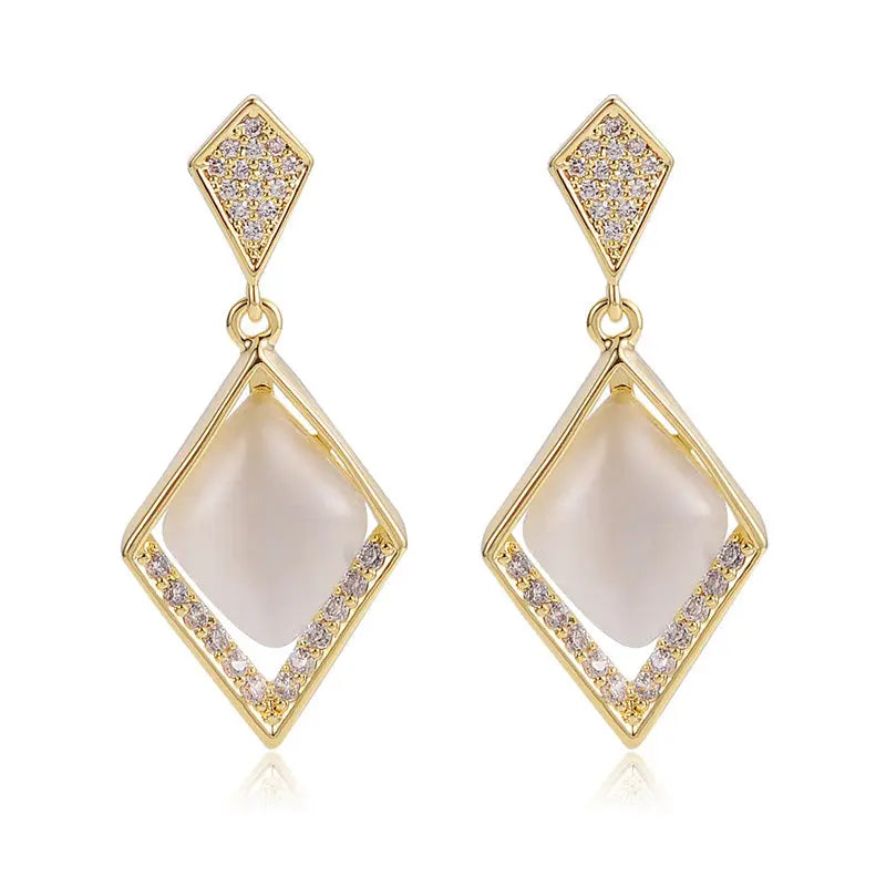 Lovcia Elegant 14K Gold-Plated Opal and Zircon Earrings for Women-Earrings-Gold-Gold