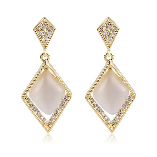 Lovcia Elegant 14K Gold-Plated Opal and Zircon Earrings for Women-Earrings-Gold-Gold