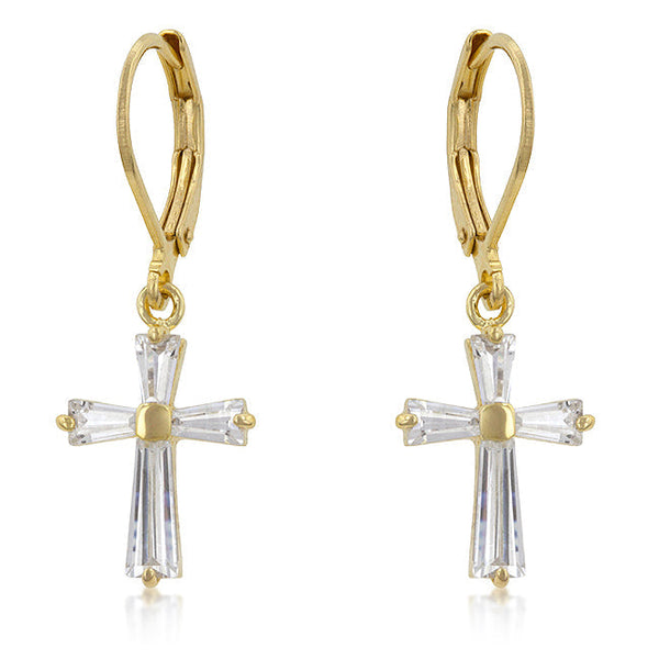 Lovcia Elegant 18k Gold Plated Cross Earrings with Cubic Zirconia Stones-Earrings-