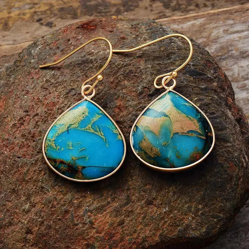 Lovcia Elegant 18K Gold-Plated Earrings with Natural Stone for Women-Earrings-Lime-One Size-Lime