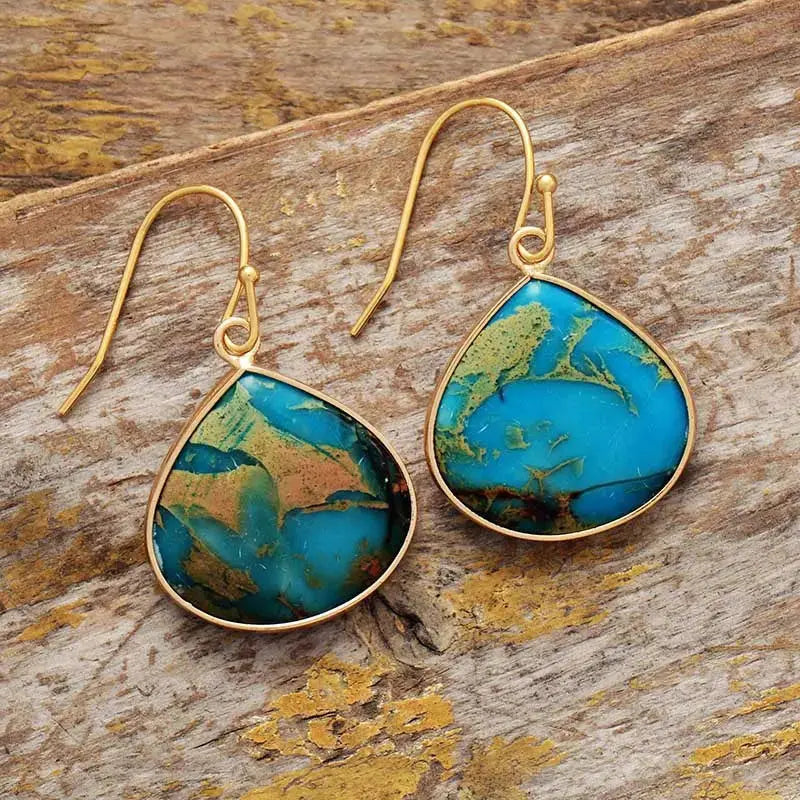 Lovcia Elegant 18K Gold-Plated Earrings with Natural Stone for Women-Earrings-Lime-One Size-Lime
