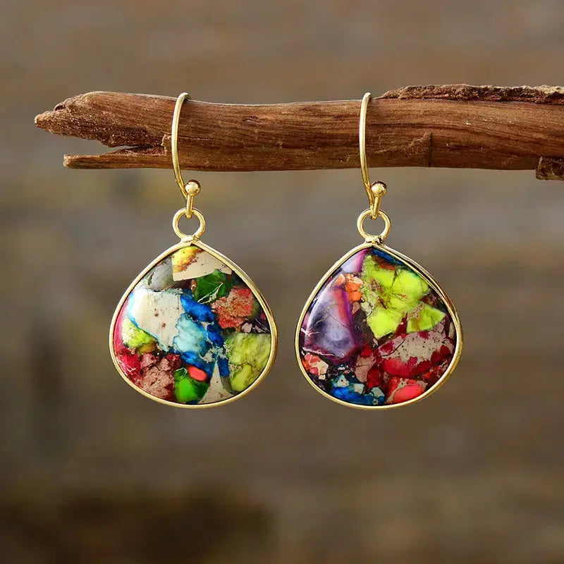 Lovcia Elegant 18K Gold-Plated Earrings with Natural Stone for Women-Earrings-Lime-One Size-Lime