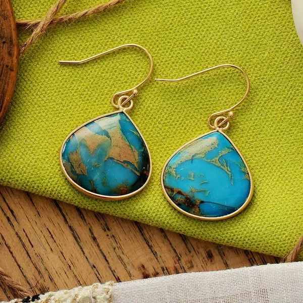 Lovcia Elegant 18K Gold-Plated Earrings with Natural Stone for Women-Earrings-Sky Blue-One Size-Sky Blue