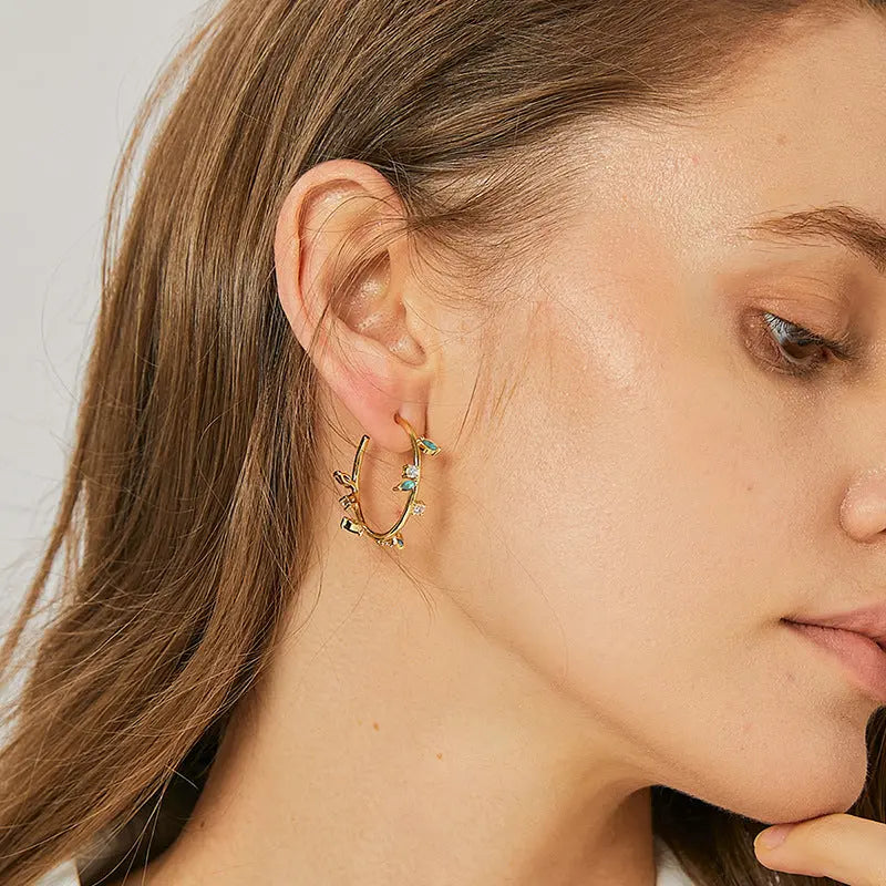 Lovcia Elegant 18K Gold-Plated Leaf Hoop Earrings for Women-Earrings-Gold-Gold