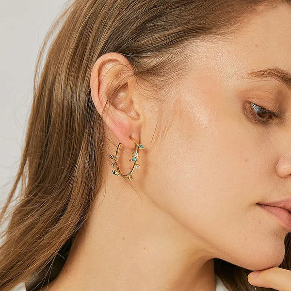Lovcia Elegant 18K Gold-Plated Leaf Hoop Earrings for Women-Earrings-Gold-Gold