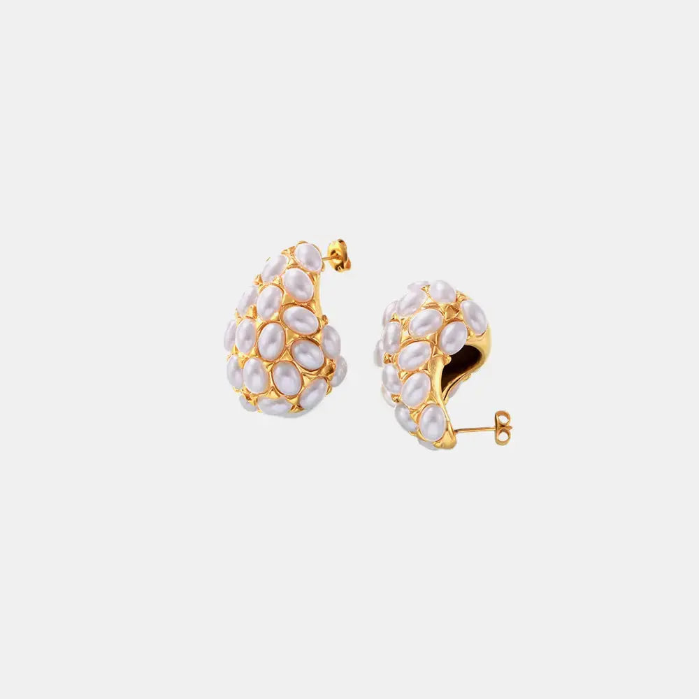 Lovcia Elegant 18K Gold-Plated Pearl-Inlaid Titanium Steel Earrings for Women-Earrings-Gold-One Size-Gold