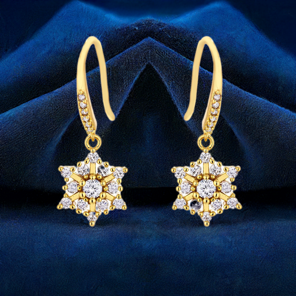 Lovcia Elegant 18k Gold Plated Snowflake Dangle Earrings for Women | Hypoallergenic, Lead-Free | Winter Holiday Jewellery Gift-Earrings-