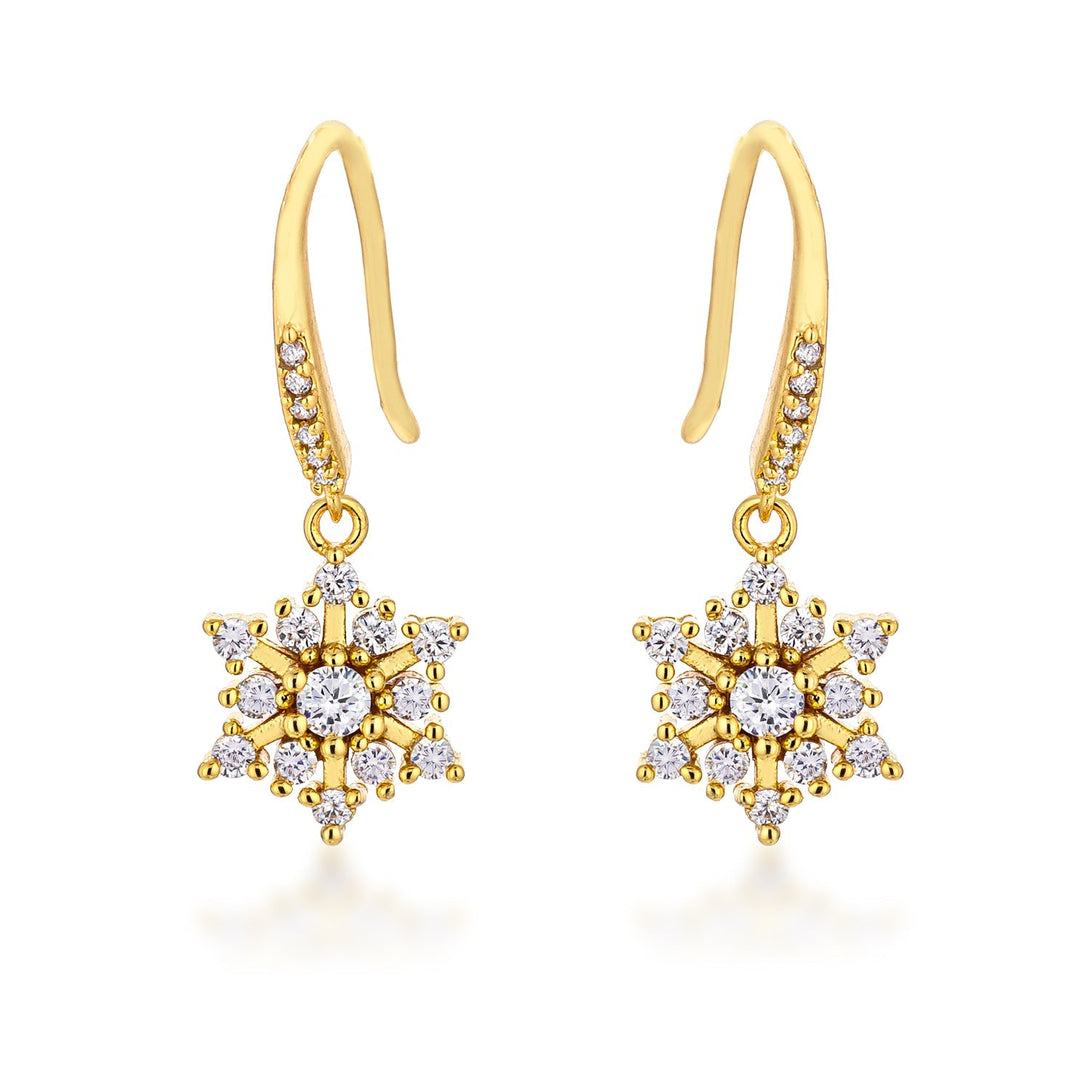 Lovcia Elegant 18k Gold Plated Snowflake Dangle Earrings for Women | Hypoallergenic, Lead-Free | Winter Holiday Jewellery Gift-Earrings-