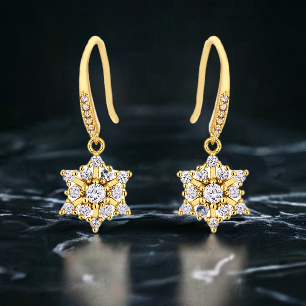 Lovcia Elegant 18k Gold Plated Snowflake Dangle Earrings for Women | Hypoallergenic, Lead-Free | Winter Holiday Jewellery Gift-Earrings-