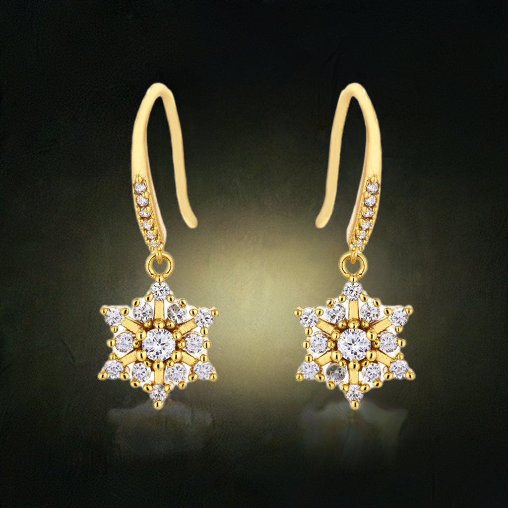 Lovcia Elegant 18k Gold Plated Snowflake Dangle Earrings for Women | Hypoallergenic, Lead-Free | Winter Holiday Jewellery Gift-Earrings-