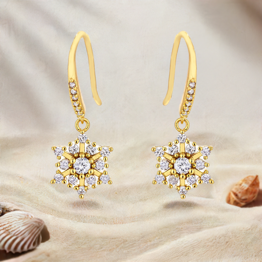 Lovcia Elegant 18k Gold Plated Snowflake Dangle Earrings for Women | Hypoallergenic, Lead-Free | Winter Holiday Jewellery Gift-Earrings-