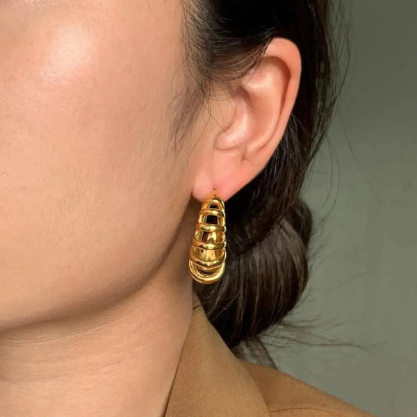 Lovcia Elegant 18K Gold-Plated Stainless Steel C-Hoop Earrings for Women-Earrings-Gold-One Size-Gold
