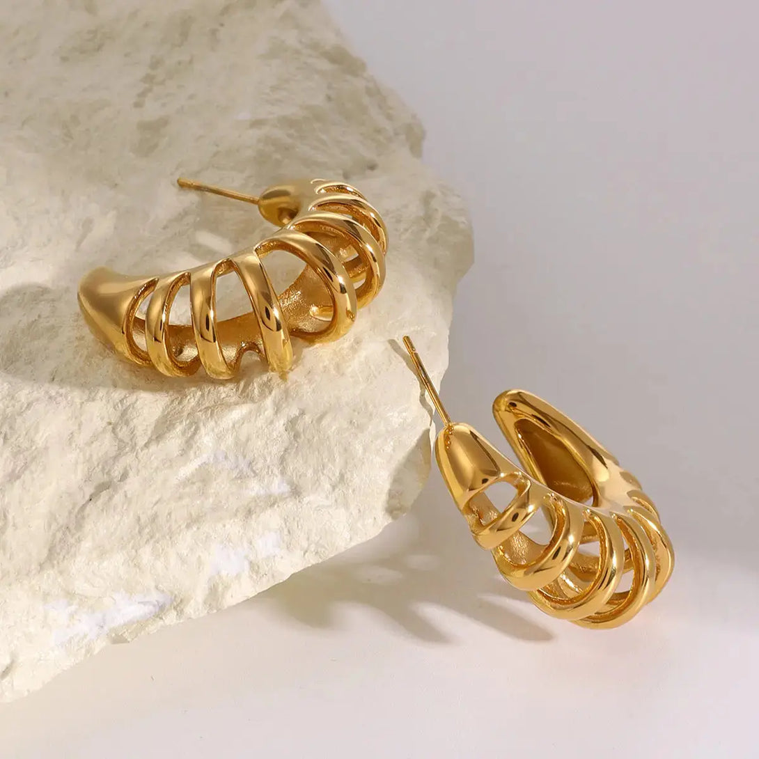 Lovcia Elegant 18K Gold-Plated Stainless Steel C-Hoop Earrings for Women-Earrings-Gold-One Size-Gold