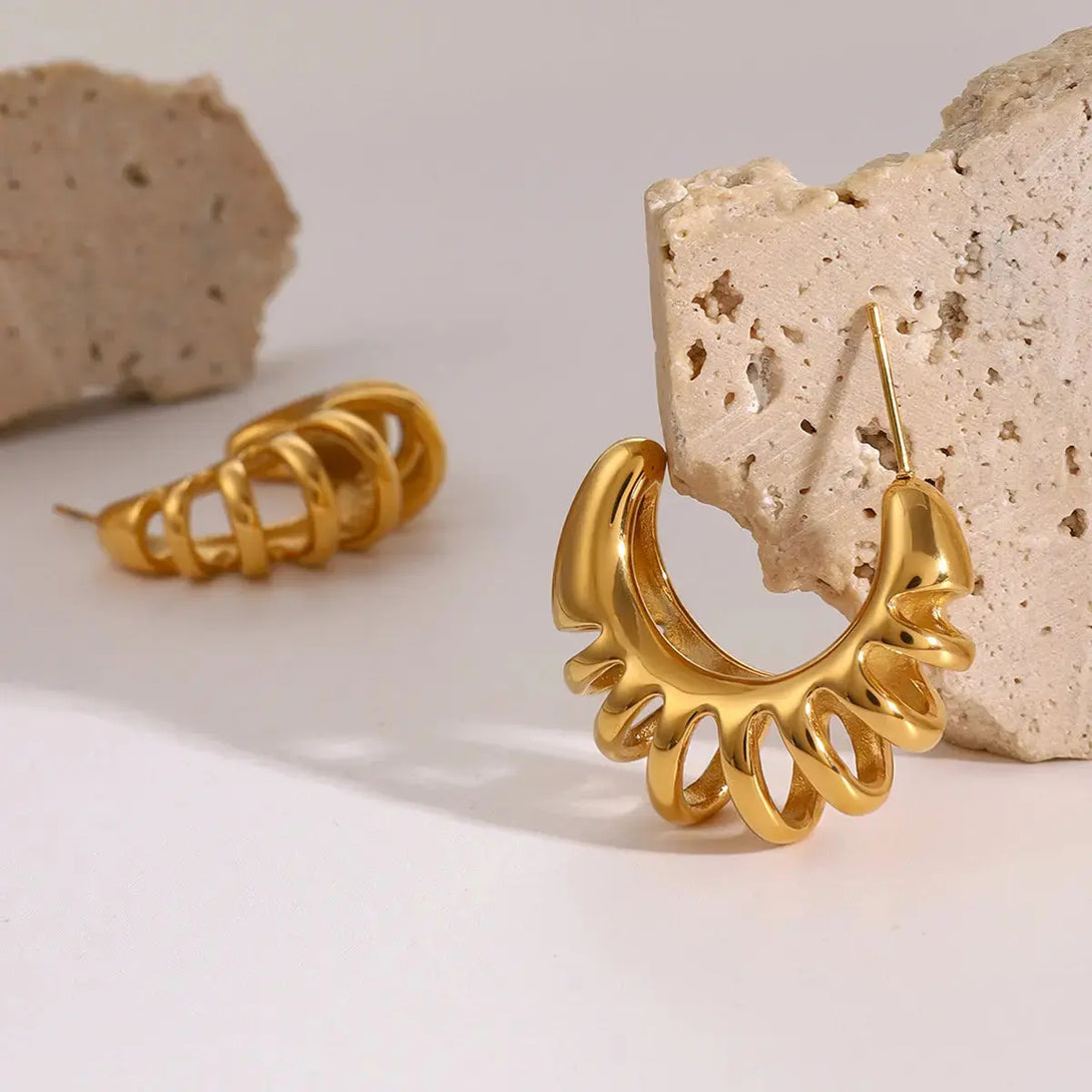 Lovcia Elegant 18K Gold-Plated Stainless Steel C-Hoop Earrings for Women-Earrings-Gold-One Size-Gold