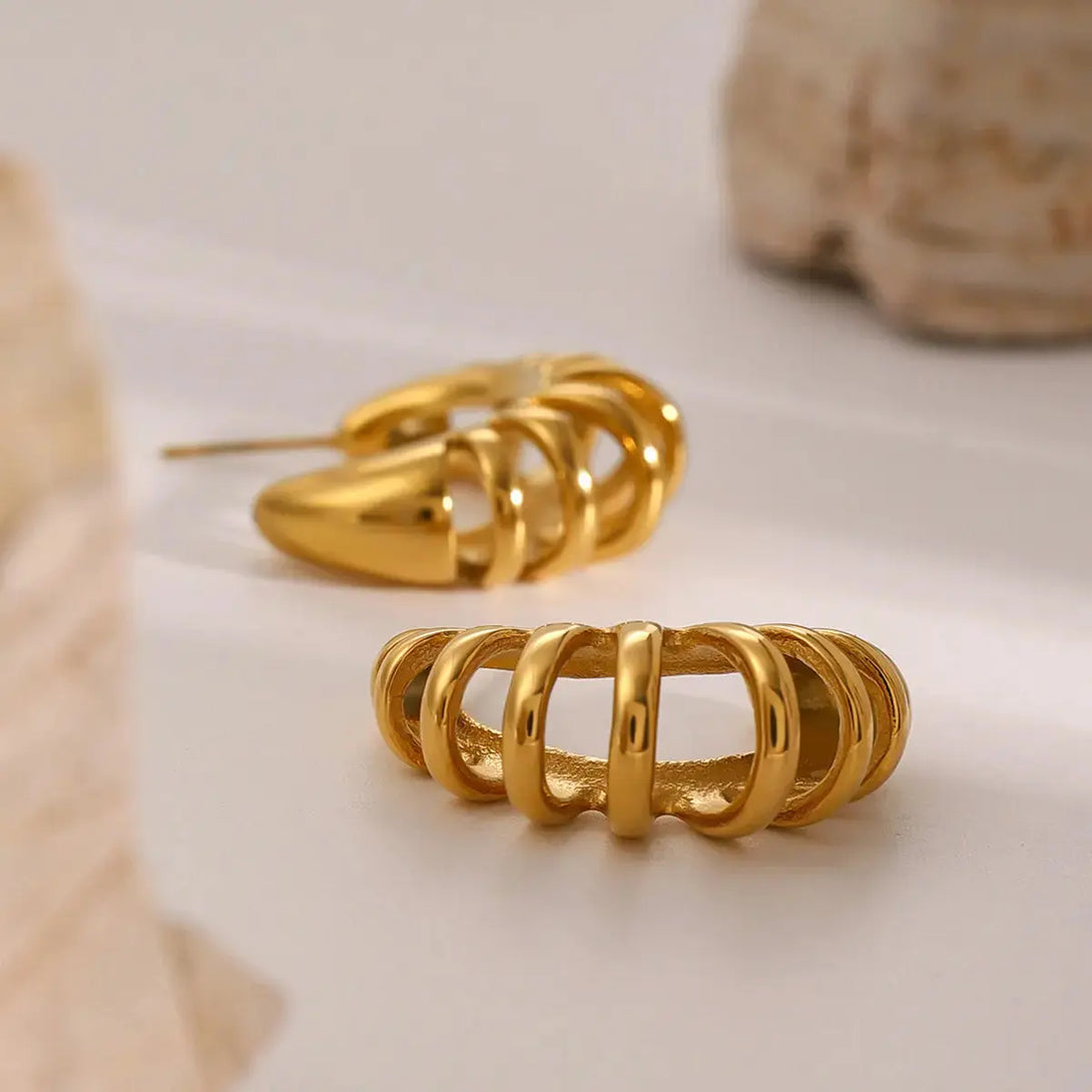Lovcia Elegant 18K Gold-Plated Stainless Steel C-Hoop Earrings for Women-Earrings-Gold-One Size-Gold