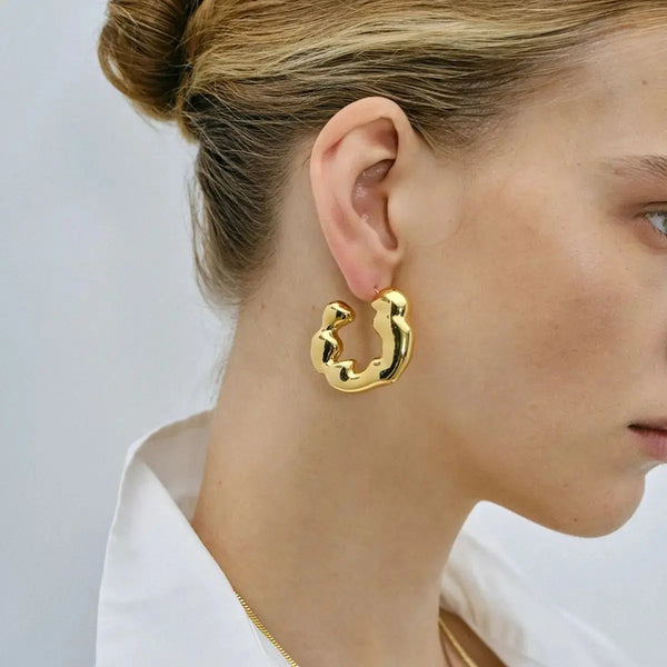Lovcia Elegant 18K Gold-Plated Stainless Steel Hoop Earrings for Women-Earrings-Gold-One Size-Gold