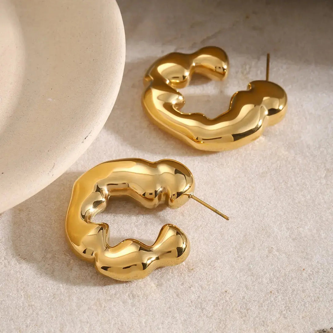 Lovcia Elegant 18K Gold-Plated Stainless Steel Hoop Earrings for Women-Earrings-Gold-One Size-Gold