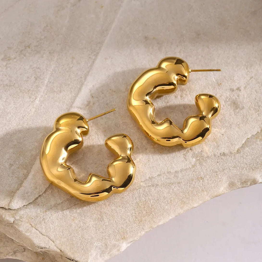 Lovcia Elegant 18K Gold-Plated Stainless Steel Hoop Earrings for Women-Earrings-Gold-One Size-Gold
