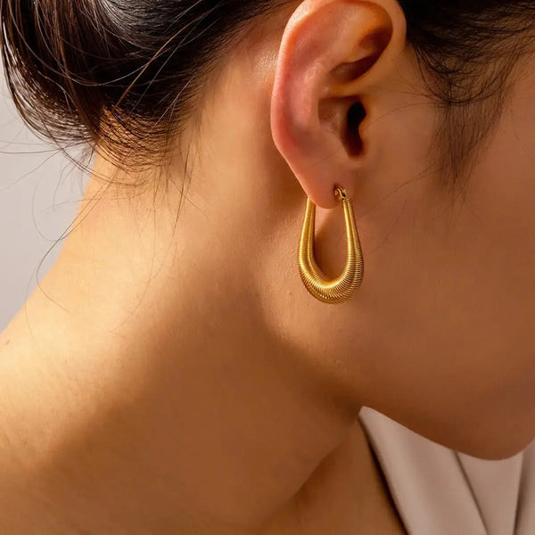 Lovcia Elegant 18K Gold-Plated Titanium U-Shape Earrings for Women-Earrings-Gold-One Size-Gold