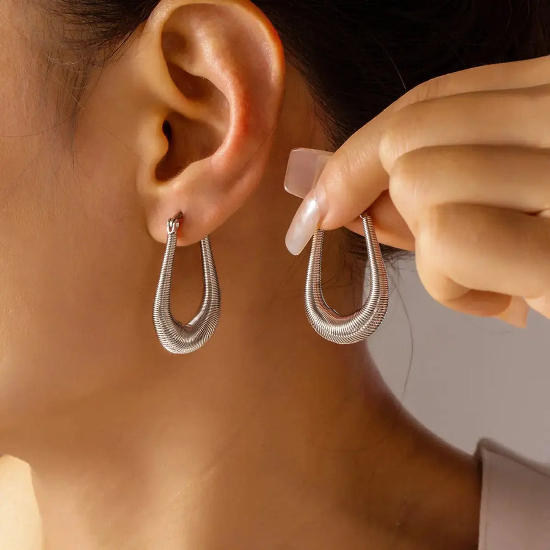 Lovcia Elegant 18K Gold-Plated Titanium U-Shape Earrings for Women-Earrings-Silver-One Size-Silver